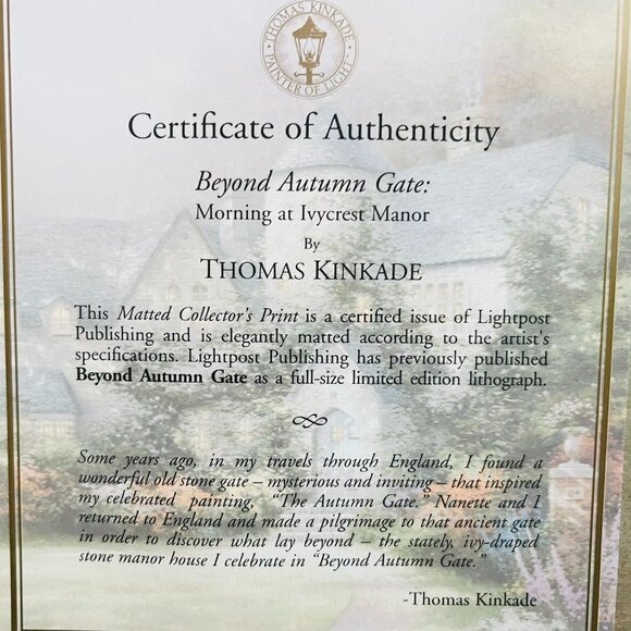 Print of "Beyond Autumn Gate: Morning at Ivycrest Manor" by Renowned American Ar - Picture 6 of 7